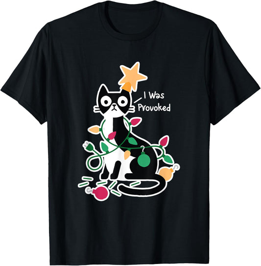 I Was Provoked Funny Cat Christmas Design T-Shirt - T-Shirt | Black