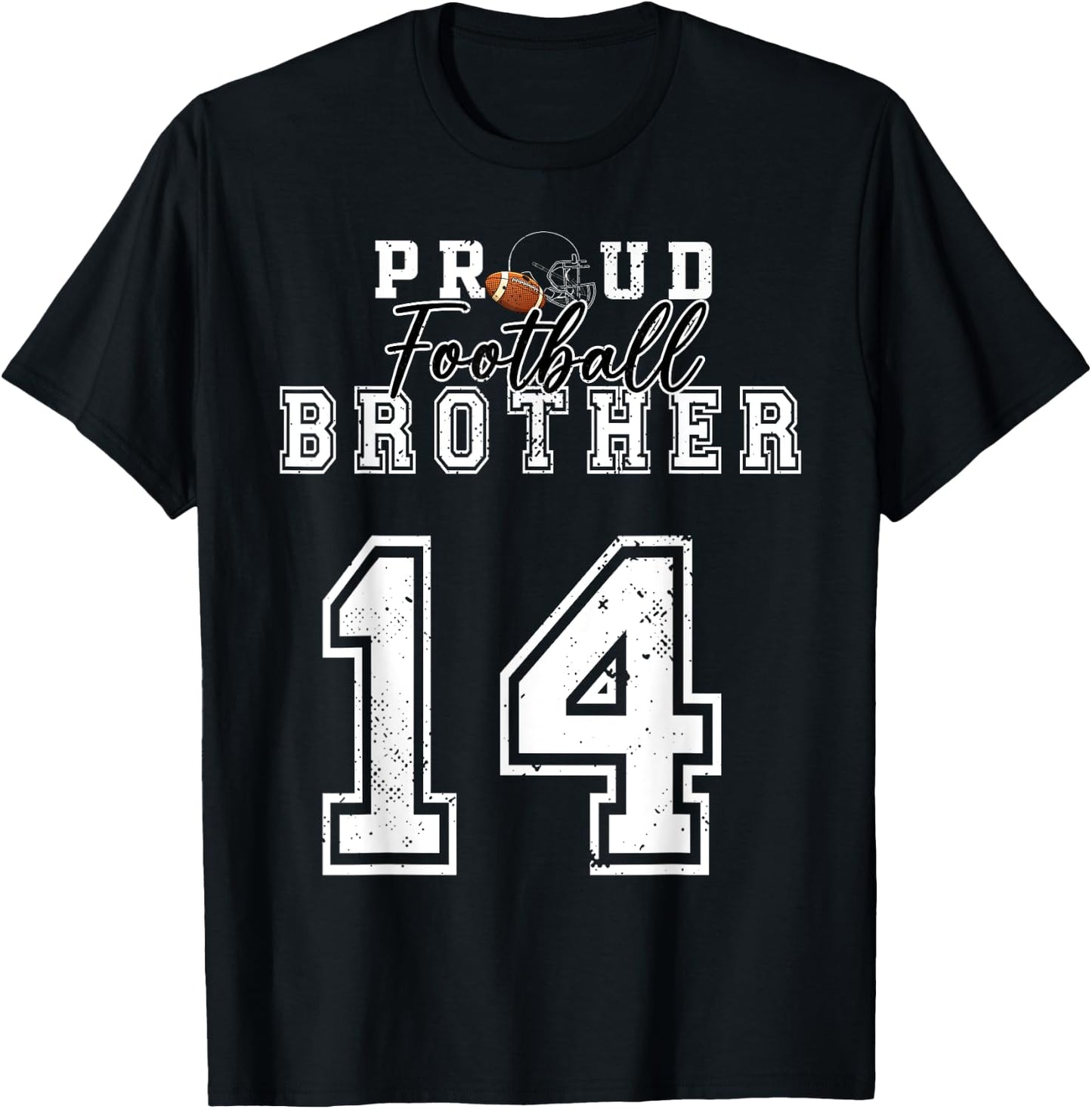 Custom Proud Football Brother Number 14 Personalized Men Boy T-Shirt - T-Shirt | Black