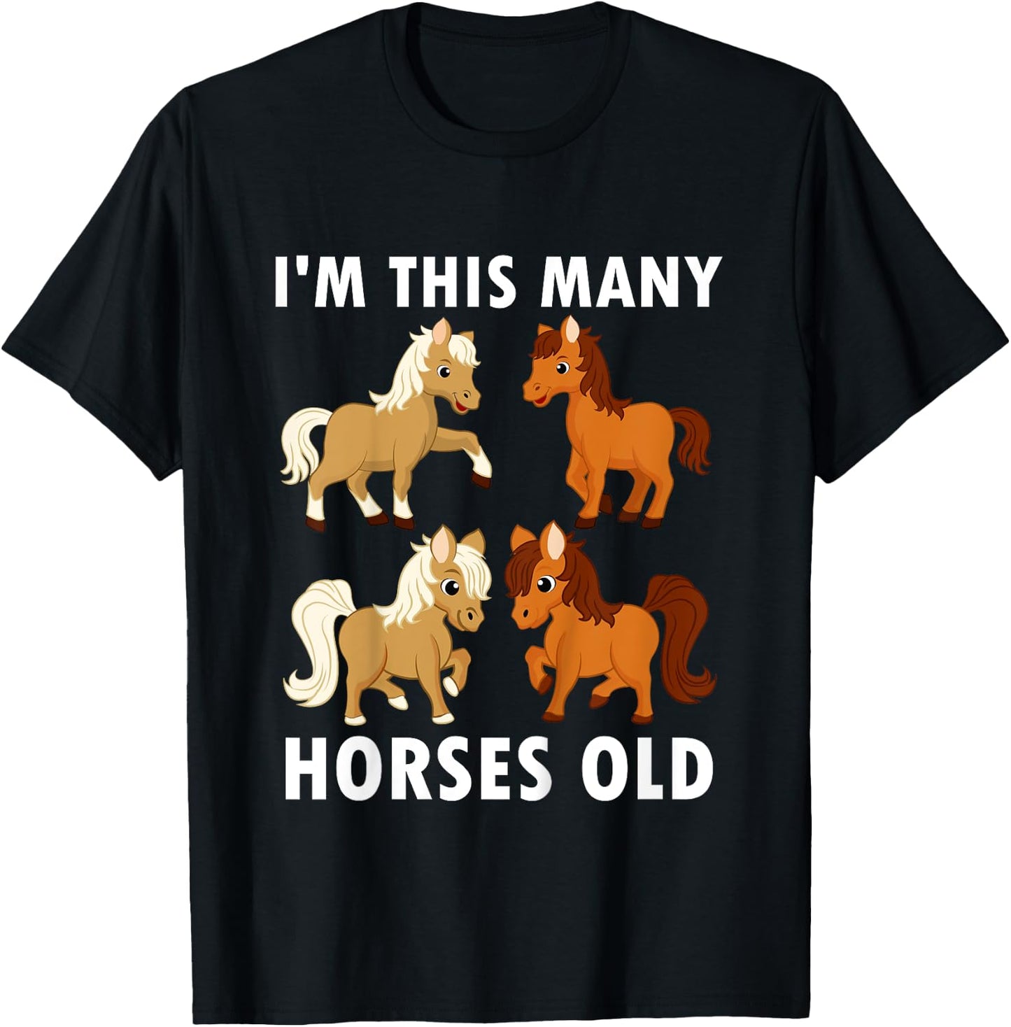 4 Years Old Girl Horses Old 4th Birthday Kids T-Shirt - T-Shirt | Black