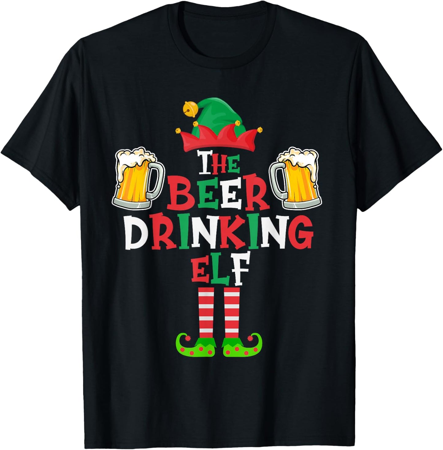 The Beer Drinking Elf, Funny Matching Family Group Christmas T-Shirt - T-Shirt | Black