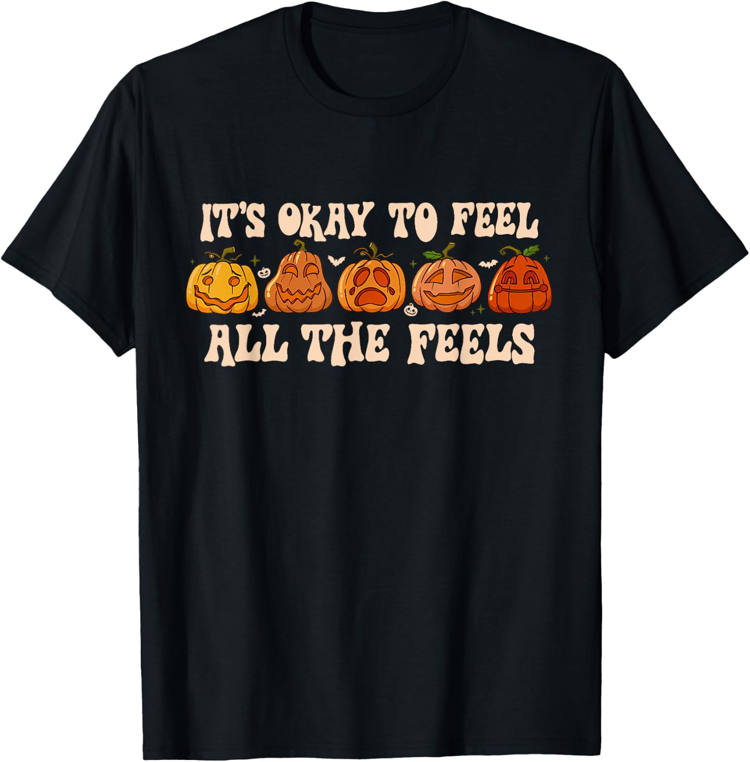 It's Okay To Feel Mental Health Fall Pumpkin Halloween T-Shirt - T-Shirt | Black