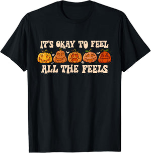 It's Okay To Feel Mental Health Fall Pumpkin Halloween T-Shirt - T-Shirt | Black