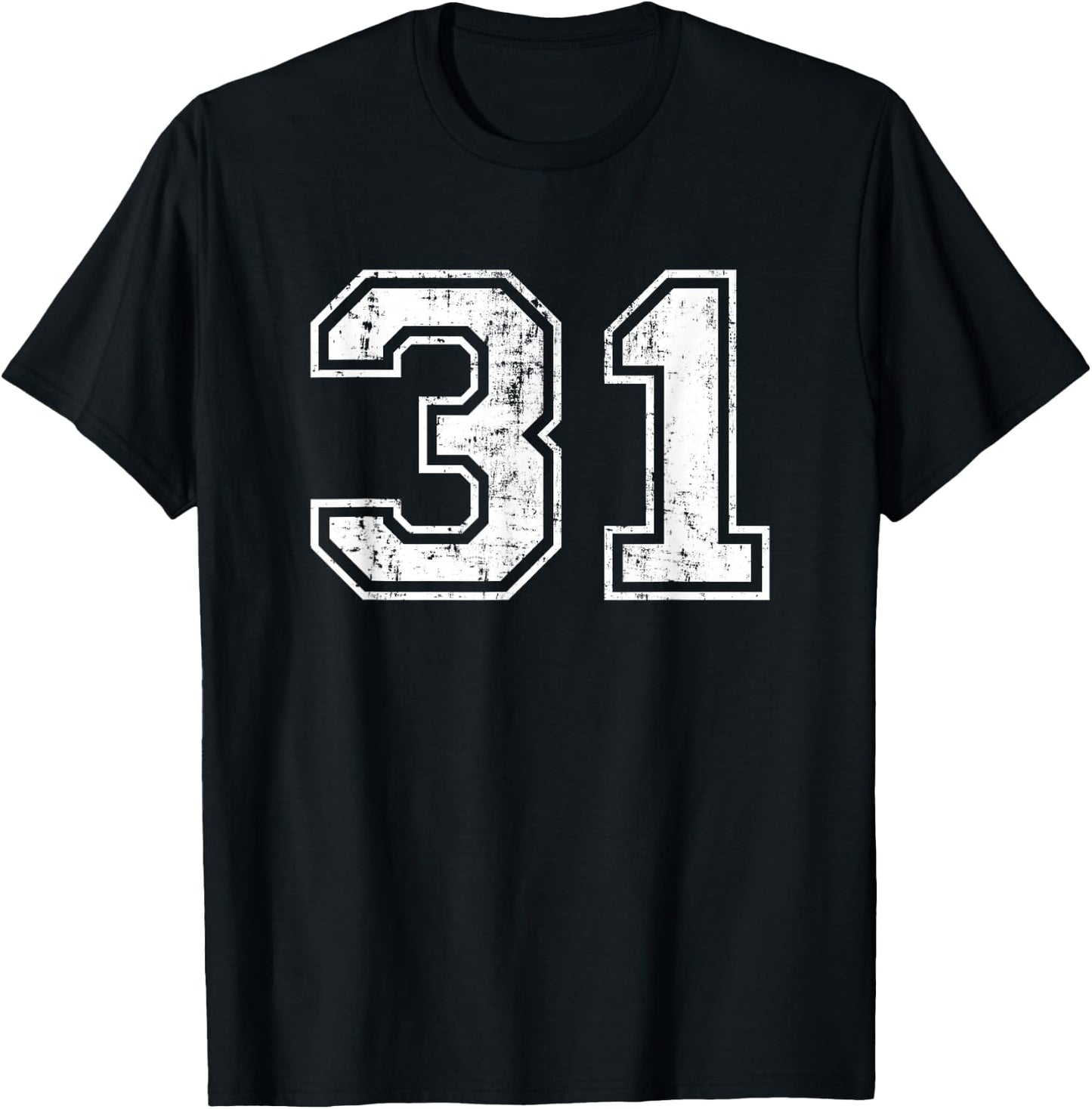 Number 31 Distressed Vintage Thirty One Sports Team Practice T-Shirt - T-Shirt | Black