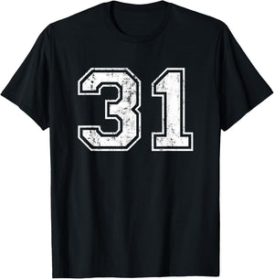 Number 31 Distressed Vintage Thirty One Sports Team Practice T-Shirt - T-Shirt | Black