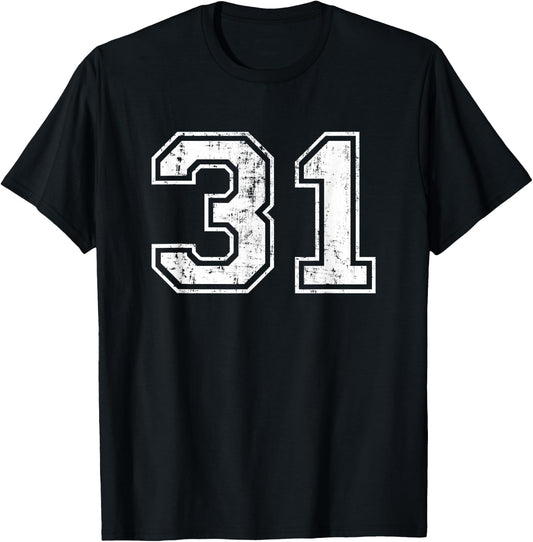 Number 31 Distressed Vintage Thirty One Sports Team Practice T-Shirt - T-Shirt | Black