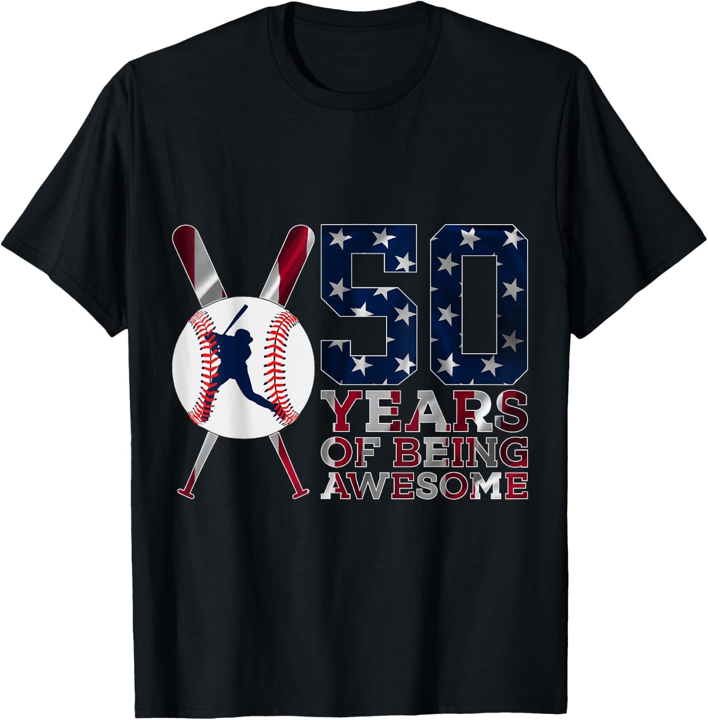 50 Years of Being Awesome Baseball 50th Birthday T-Shirt - T-Shirt | Black