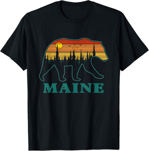Retro Maine Grizzly Bear Nature Camping Mountain Hiking T-Shirt - T-Shirt | Black