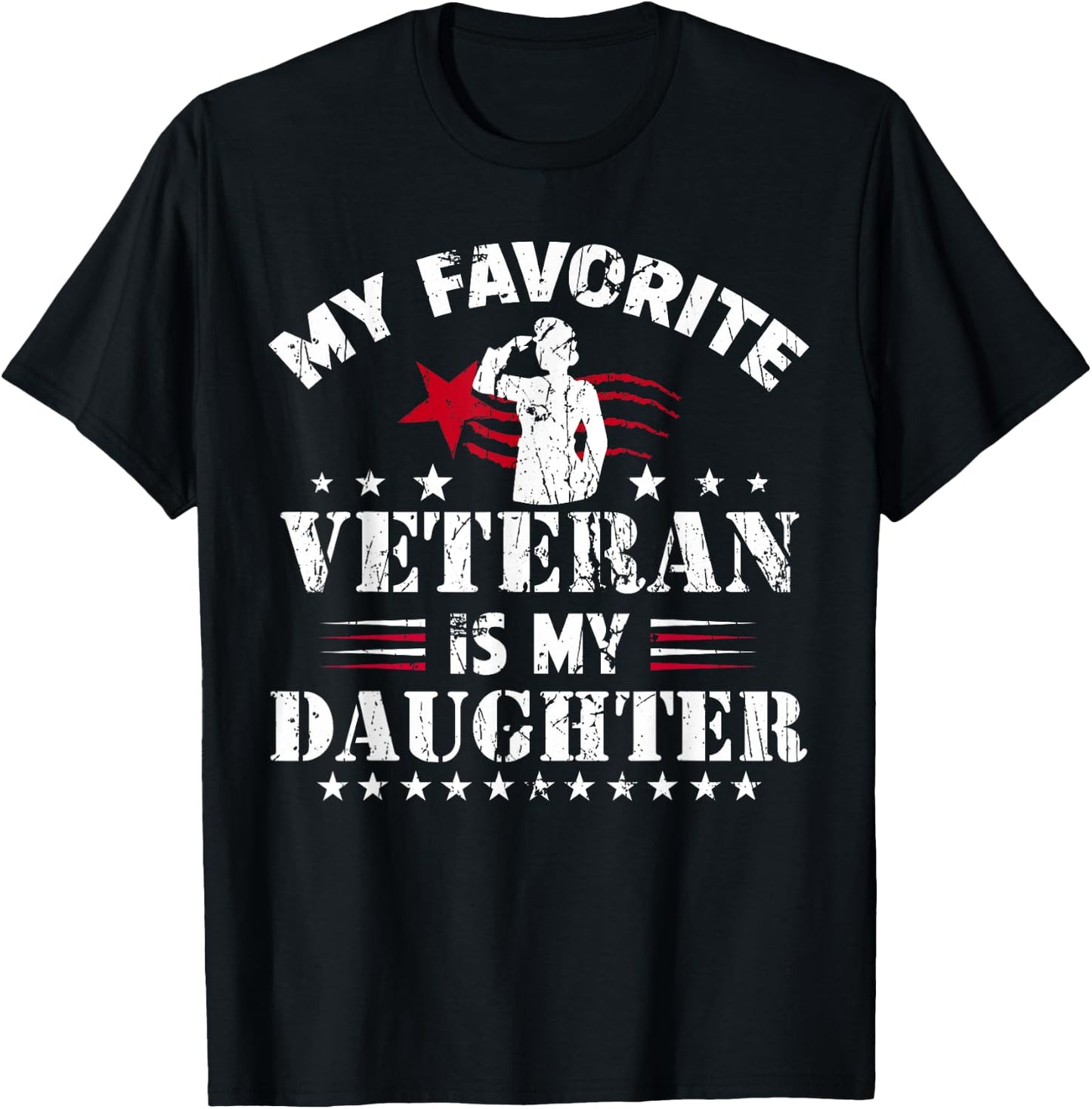 My Favorite Veteran Is My Daughter Usa Flag Vintage Women Men T-Shirt - T-Shirt | Black