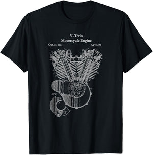 Vintage V-Twin Motorcycle Engine Shirt - Street Bike T-Shirt - T-Shirt | Black