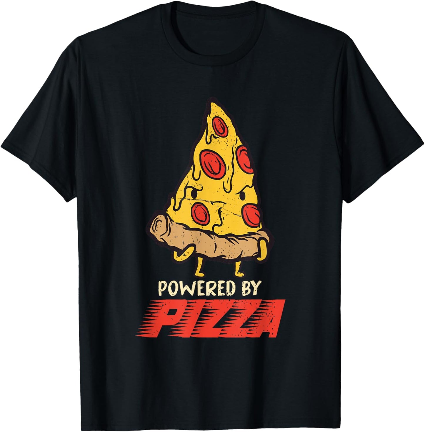 Powered By Pizza Foodie Pizza Lover Italian Food Funny Pizza T-Shirt - T-Shirt | Black