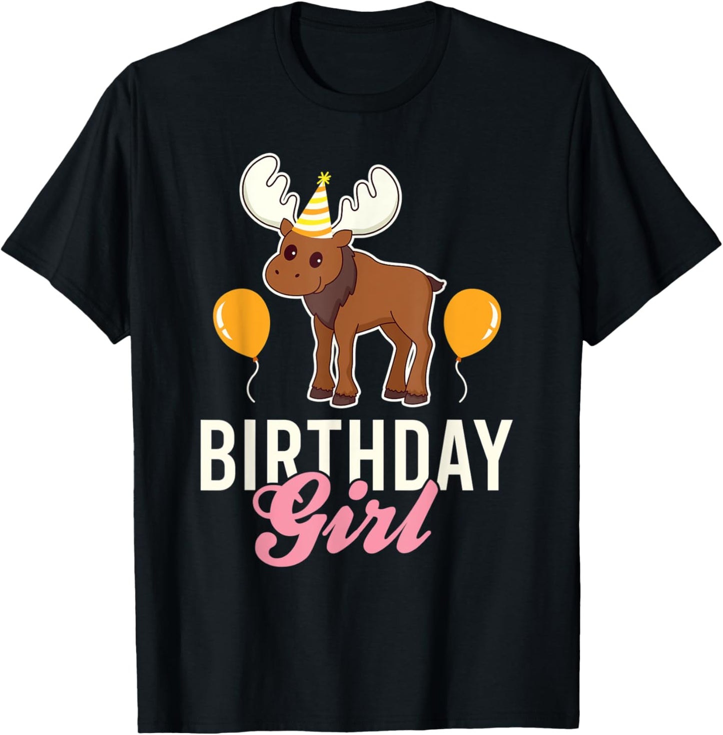 Cute Moose Birthday Girl Kawaii T-Shirt - T-Shirt | Black