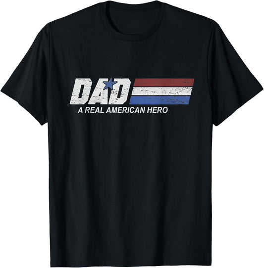Funny Dad Vintage American Hero Fathers Day Dad US Veteran T-Shirt - T-Shirt | Black