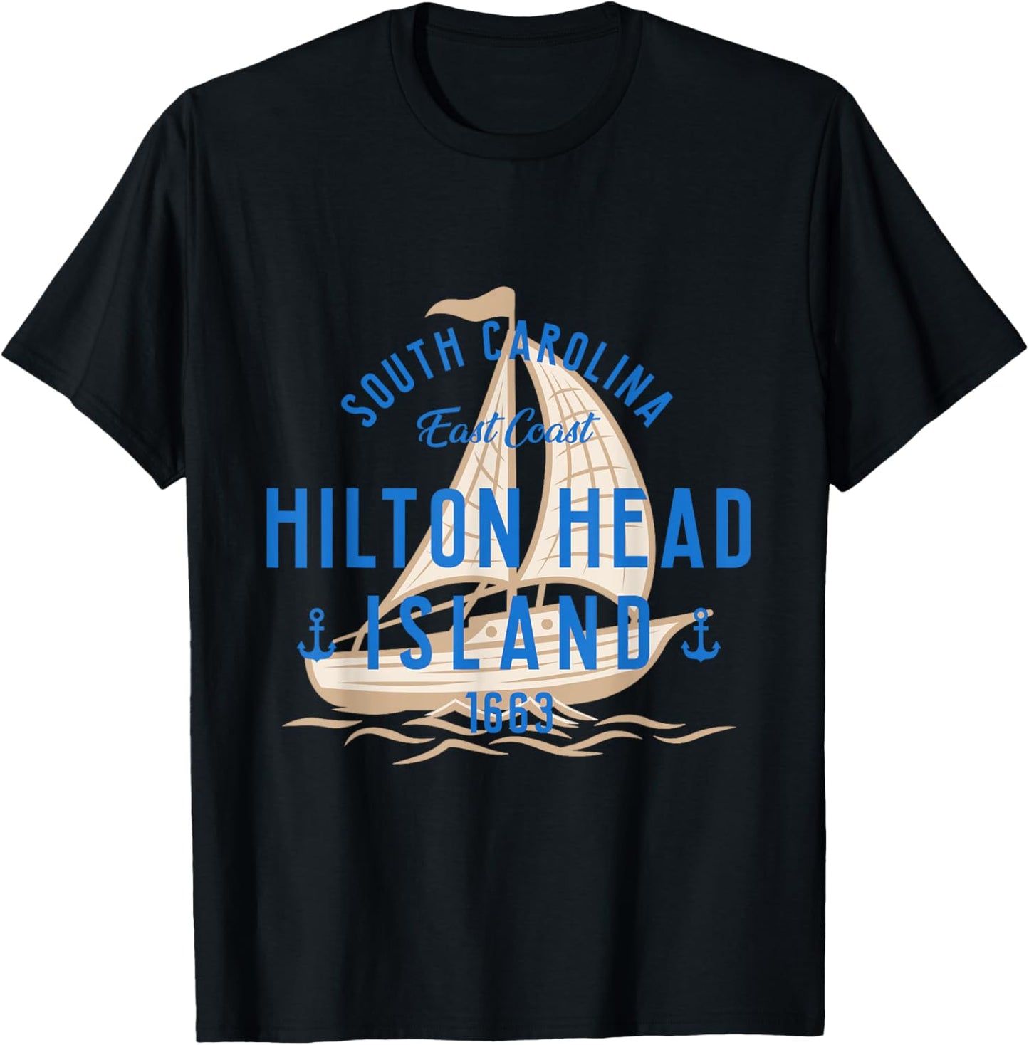 Vintage Sailboat Hilton Head South Carolina Marine Retro T-Shirt - T-Shirt | Black