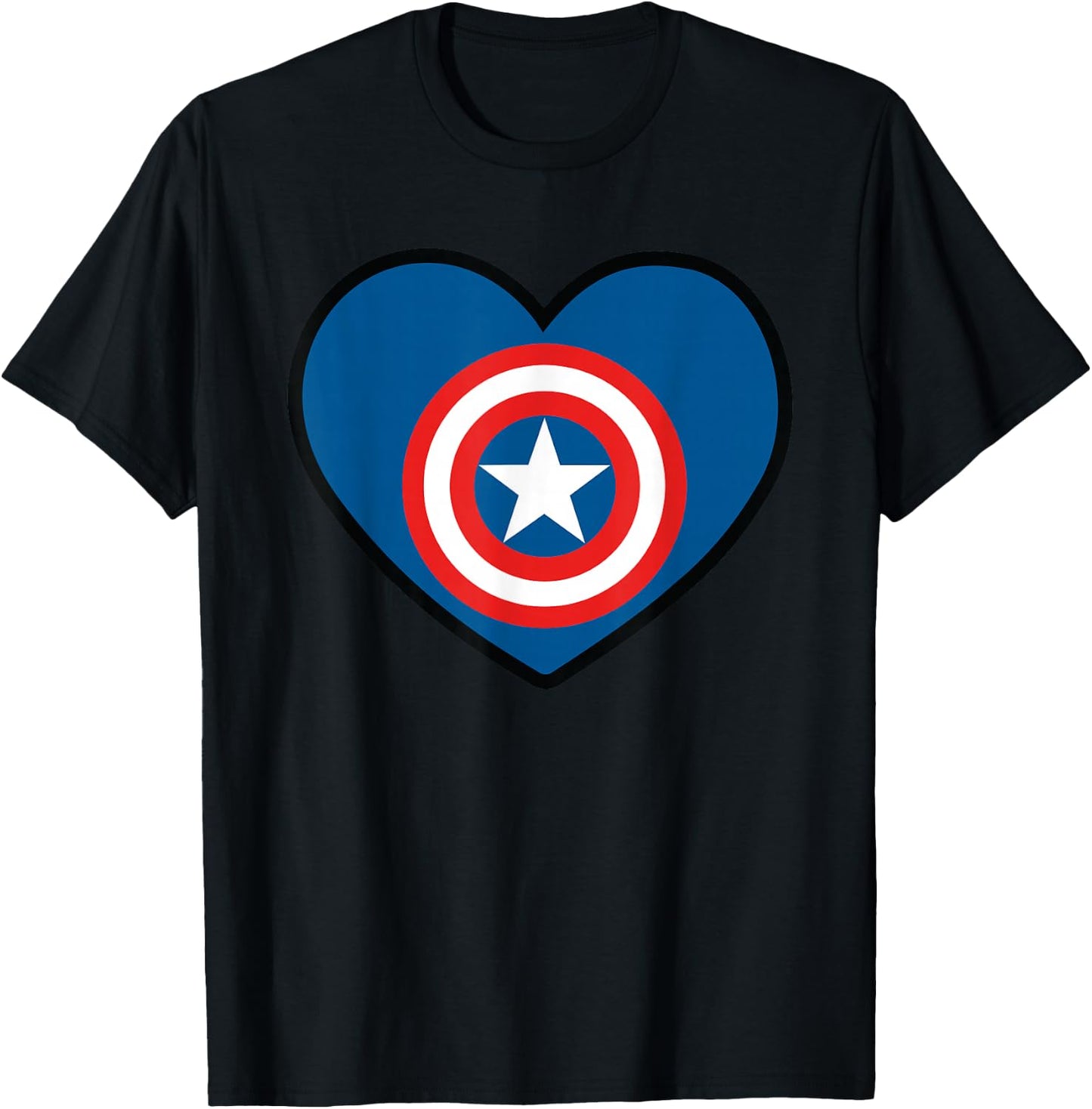 Marvel Captain America Avengers Heart Love Valentine’s Day T-Shirt - T-Shirt | Black