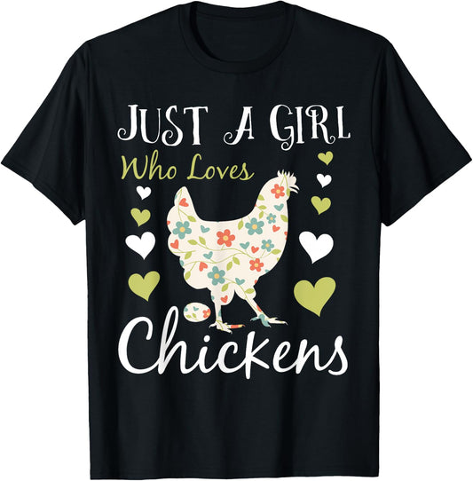 Cool Chicken Design Girls Chicken Farmer Lovers T-Shirt - T-Shirt | Black