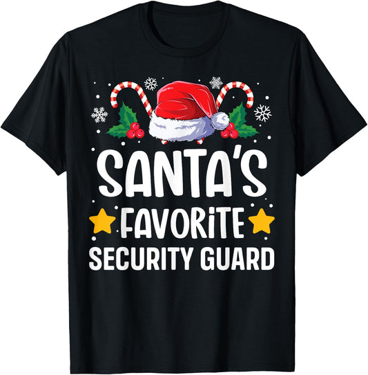 Santas Favorite Security Guard Christmas Matching Group Pj T-Shirt - T-Shirt | Black