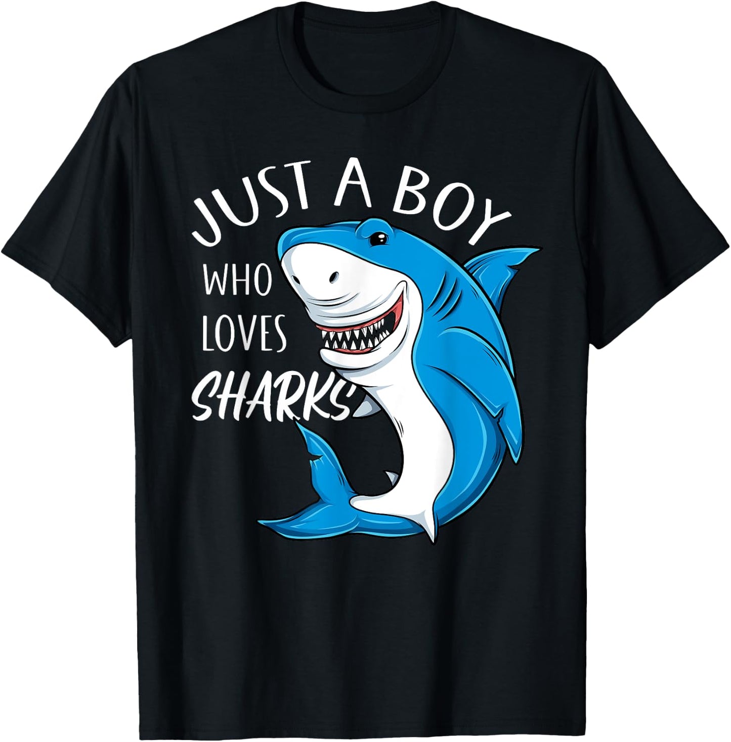 Just A Boy Who Loves Sharks Cool Sharks Lover Boys T-Shirt - T-Shirt | Black