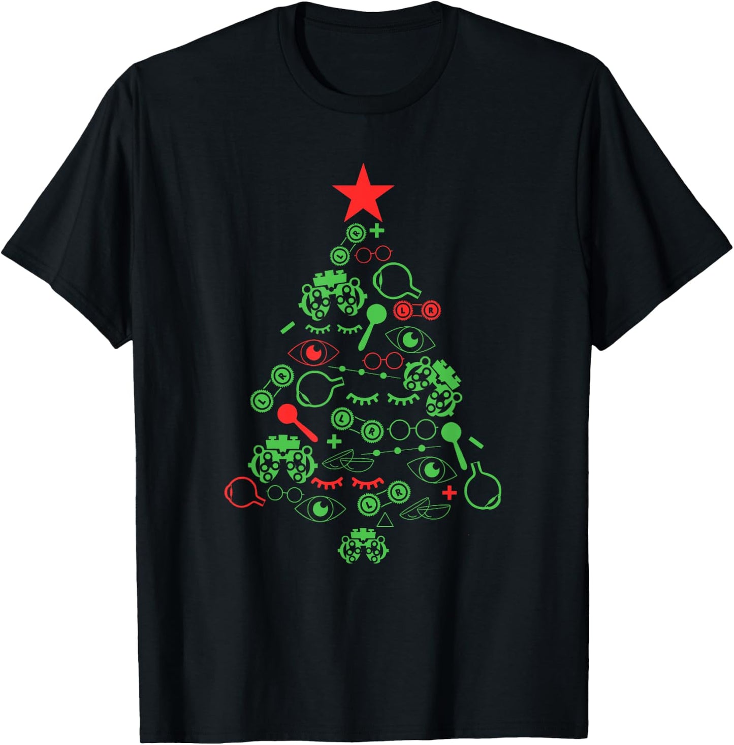 Optometry Symbols Christmas Tree Ophthalmologist Ophthalmic T-Shirt - T-Shirt | Black
