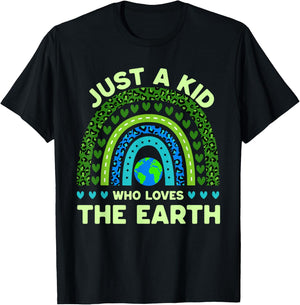 Just A Kid Who Loves The Earth | Earth Day 2024 Rainbow T-Shirt - T-Shirt | Black