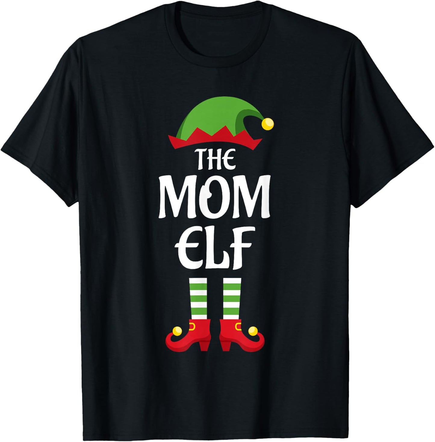 Mom Elf Family Matching Group Christmas T-Shirt - T-Shirt | Black
