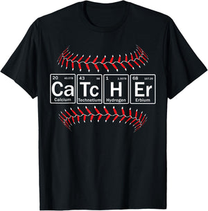 Baseball Catcher in Periodic Table Elements Funny Softball T-Shirt - T-Shirt | Black