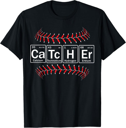 Baseball Catcher in Periodic Table Elements Funny Softball T-Shirt - T-Shirt | Black