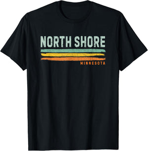 Vintage Stripes North Shore MN T-Shirt - T-Shirt | Black
