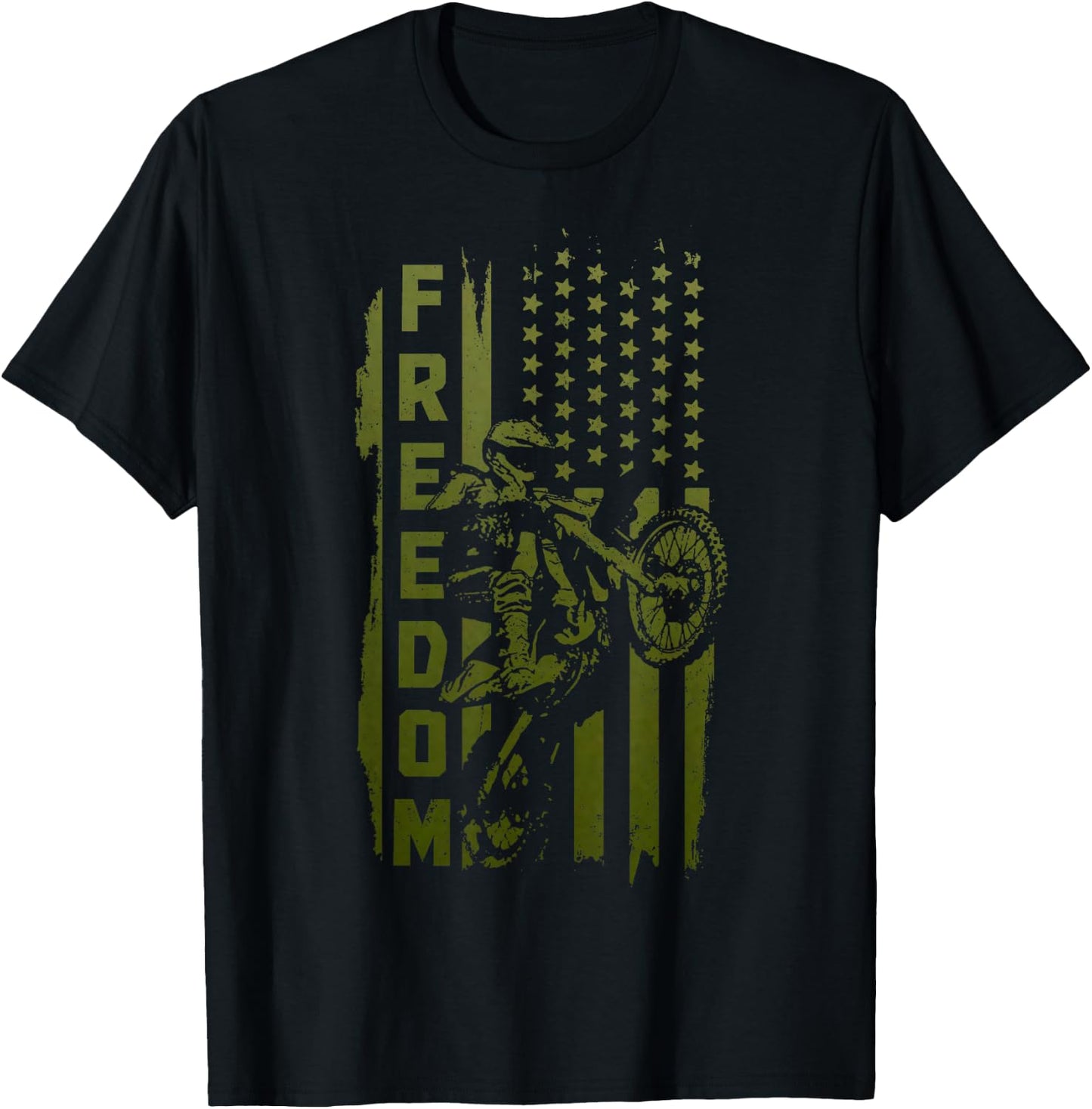 Dirt Bike Freedom American Flag MX Patriotic Motocross Kids Men T-Shirt - T-Shirt | Black