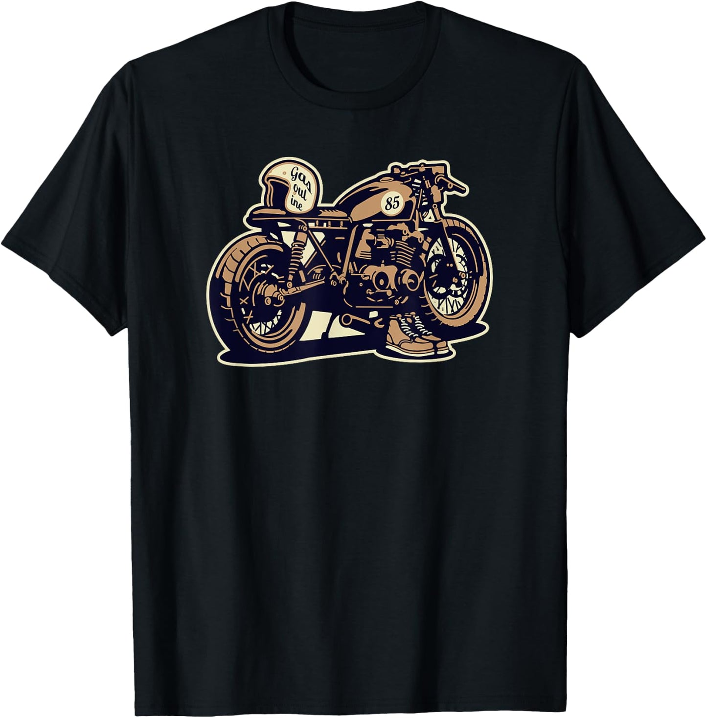 Simple Cafe Racer Bike No Words Biker On Dark T-Shirt - T-Shirt | Black