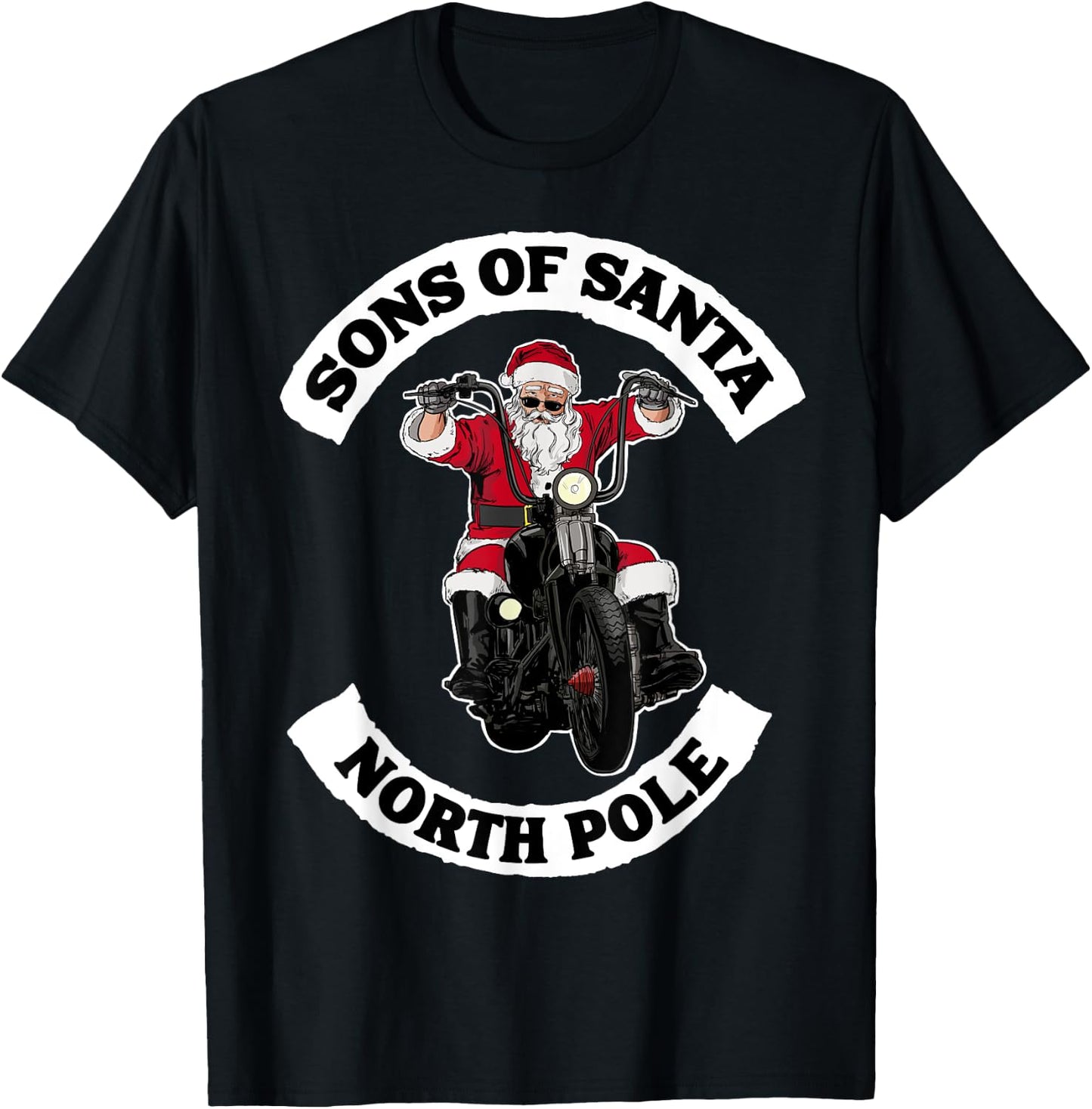 Sons of Santa Biker Santa Funny Santa on Motorcycle T-Shirt - T-Shirt | Black