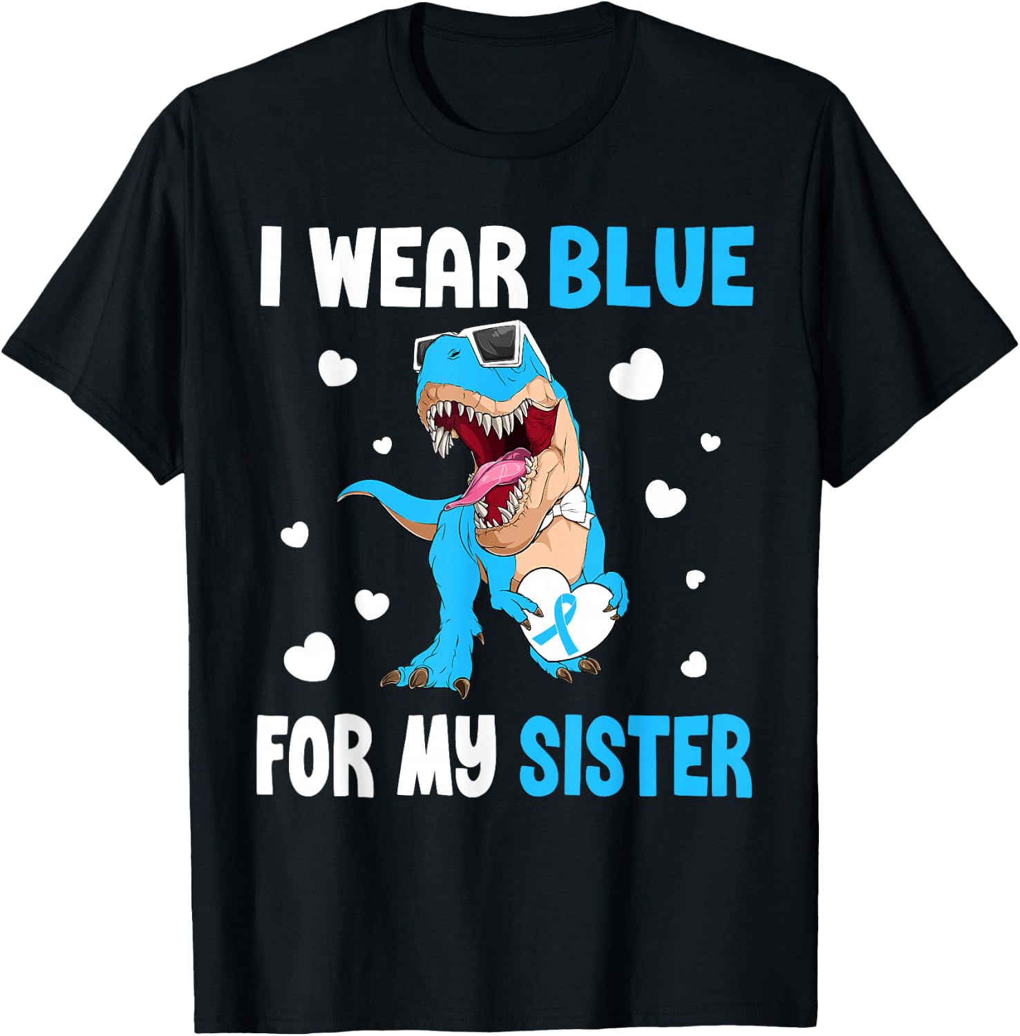 I Wear Bleu For My Sister Dinosaur Diabetes Awareness T-Shirt - T-Shirt | Black