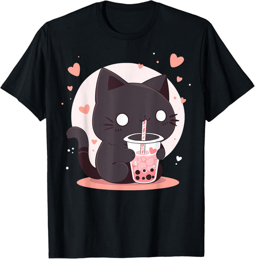 Kawaii Black Cat Boba Cute Japan Anime Bubble Tea Neko Teen Women