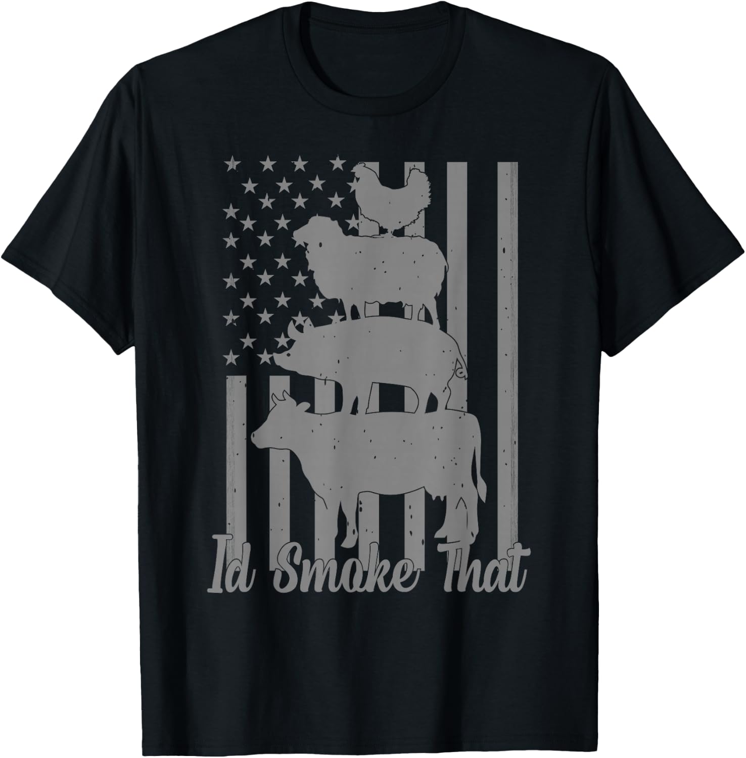 Id Smoke That Funny Grilling I'd Smoke That US Flag 4th July T-Shirt - T-Shirt | Black