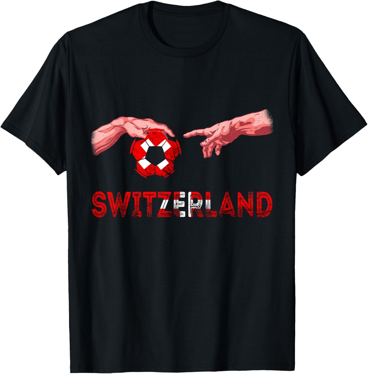 Switzerland Flag Reaching Hands Swiss Football Team T-Shirt - T-Shirt | Black