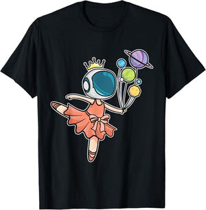 Cute Ballerina Girl Space Astronaut T-Shirt - T-Shirt | Black