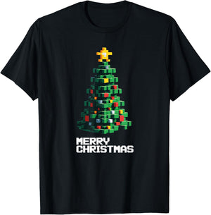 Santa's Christmas Tree Gamer Ugly Xmas Sweater 8-BIt Gaming T-Shirt - T-Shirt | Black