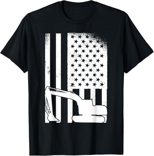 Excavator Toys and Accessories - American Flag Digger T-Shirt - T-Shirt | Black