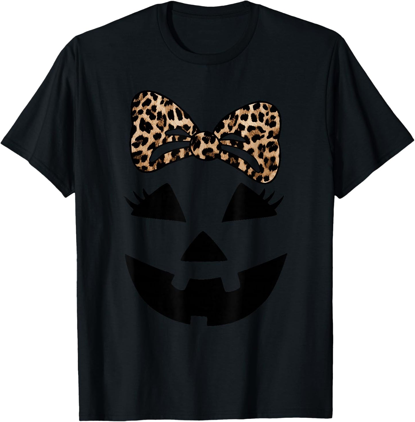 Jack O Lantern Face Pumpkin Hallowen Leopard Print Bow Tie T-Shirt - T-Shirt | Black