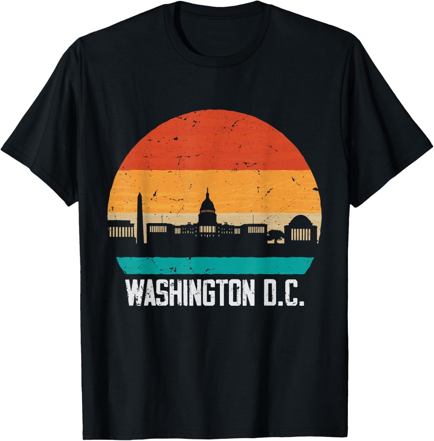Washington D.C. USA Retro Vintage Sunset Skyline T-Shirt - T-Shirt | Black