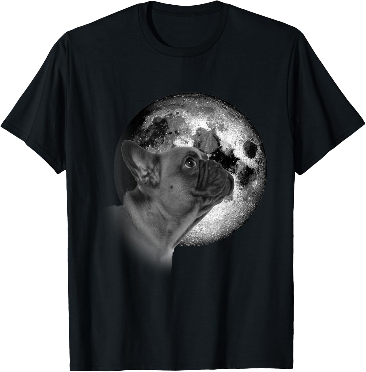 Funny cute French Bulldog with Moon Frenchie Dog Lovers T-Shirt - T-Shirt | Black