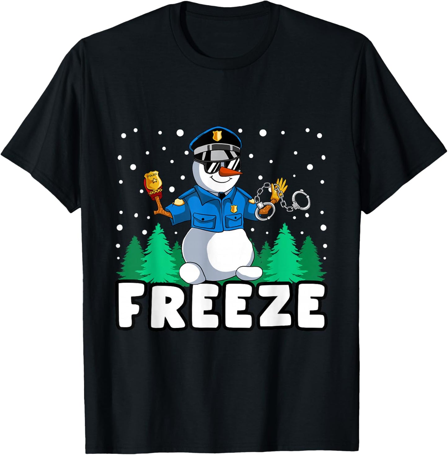 Freeze Snowman Police Christmas Pajama Funnt Cop Policeman T-Shirt - T-Shirt | Black