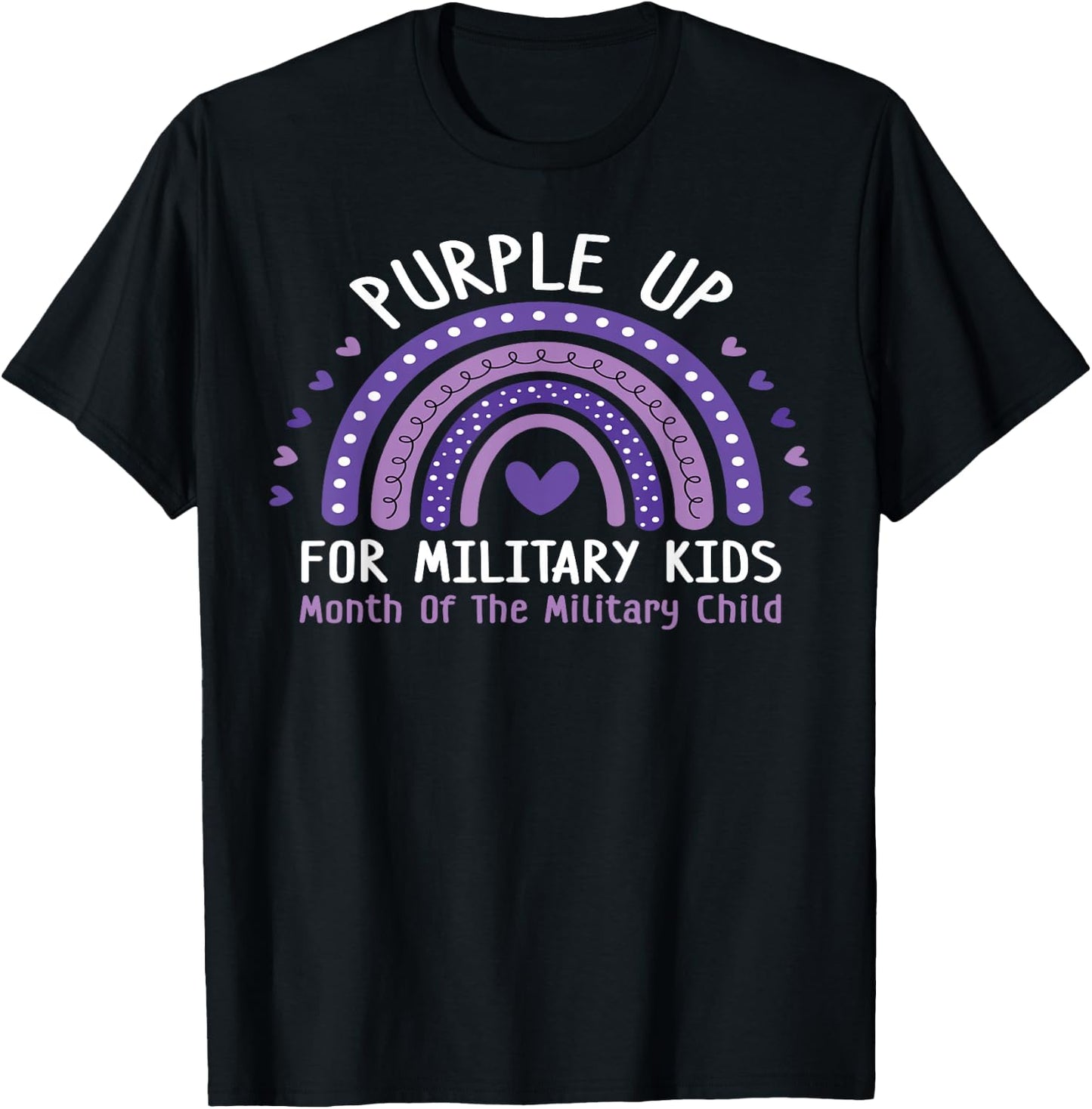 Military Children Month Rainbow Purple Up For Military Kids T-Shirt - T-Shirt | Black