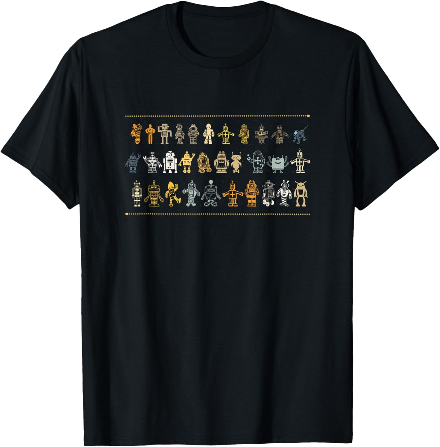 Cute Retro Colorful Robot Collection T-Shirt - T-Shirt | Black