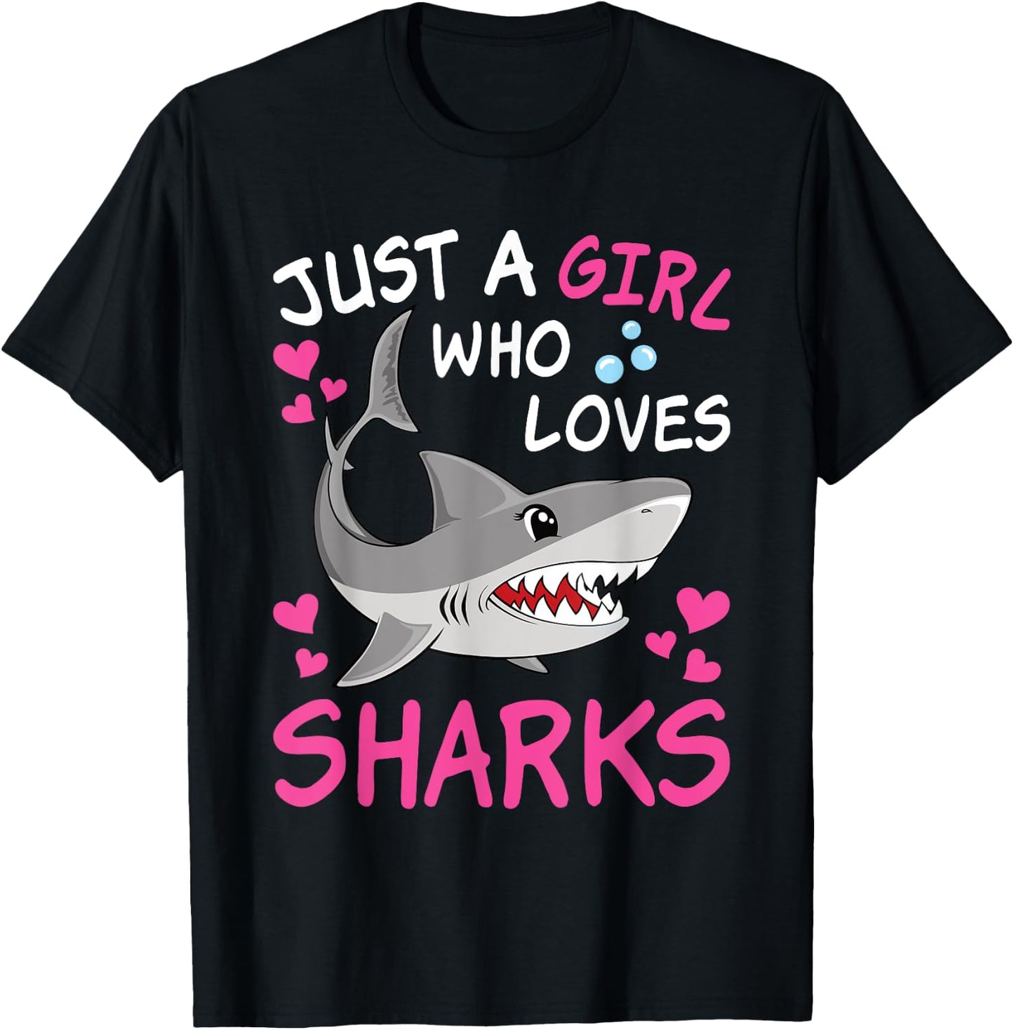Just A Girl Who Loves Sharks Funny Ocean Animal Shark Kid T-Shirt - T-Shirt | Black