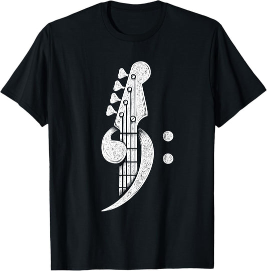 Bass Cleff - Headstock Bassist Bass Guitar Musician Music T-Shirt - T-Shirt | Black