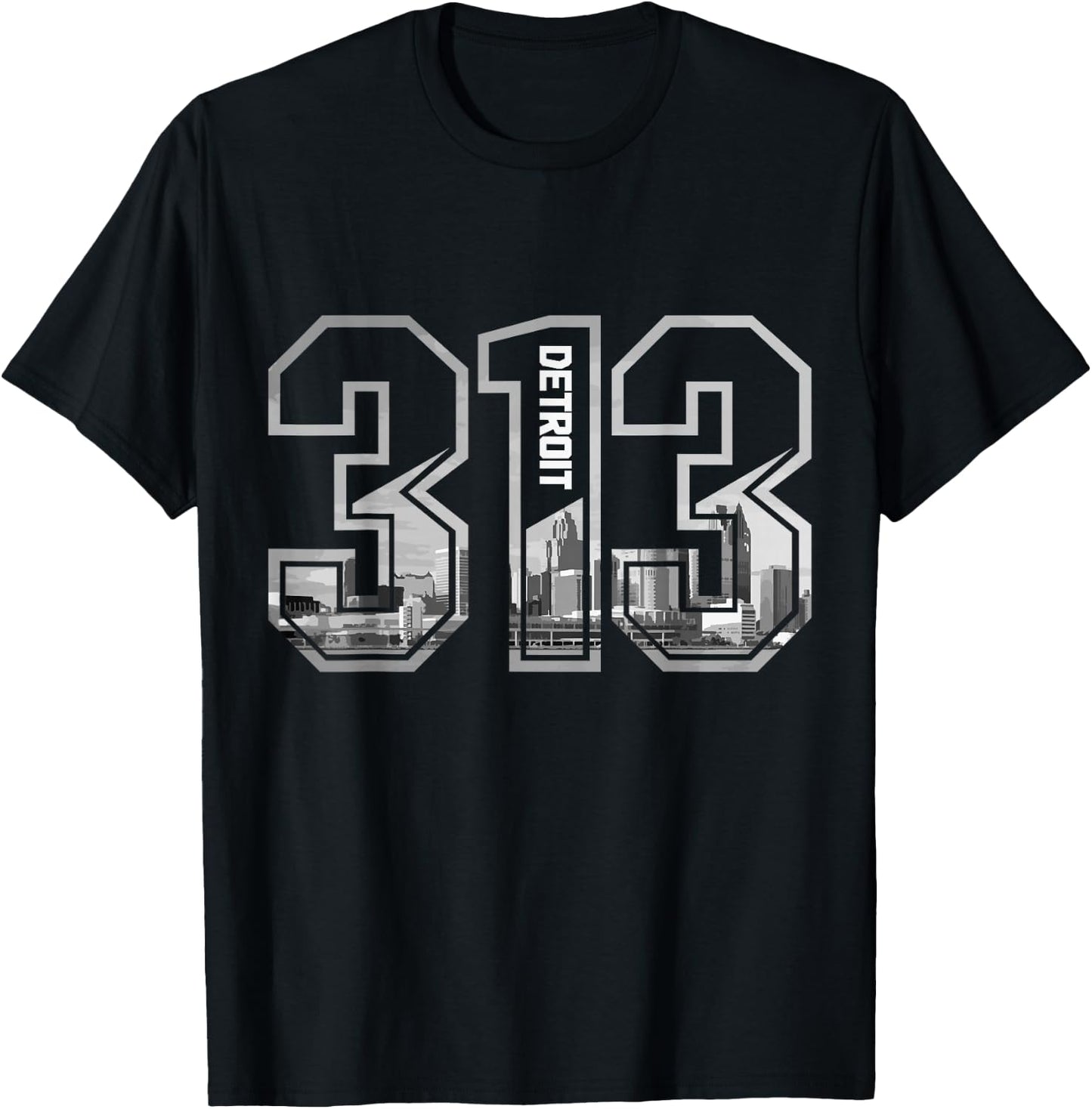 Detroit Michigan 313 Area Code Pride Skyline Vintage T-Shirt - T-Shirt | Black