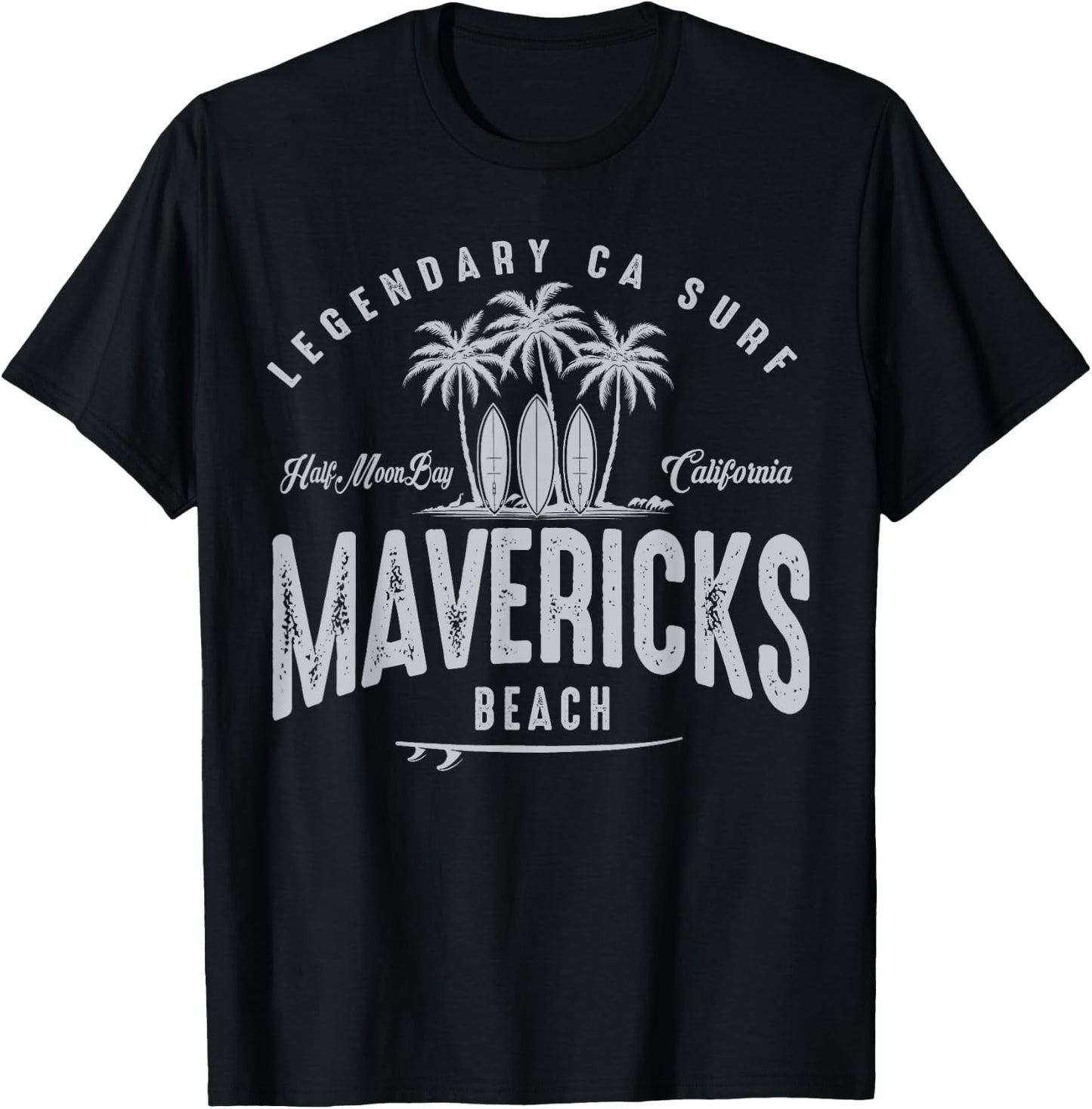 THREE VINTAGE SURFBOARDS AND PALMS - Mavericks Beach Men Women Kids T-Shirt - T-Shirt | Black