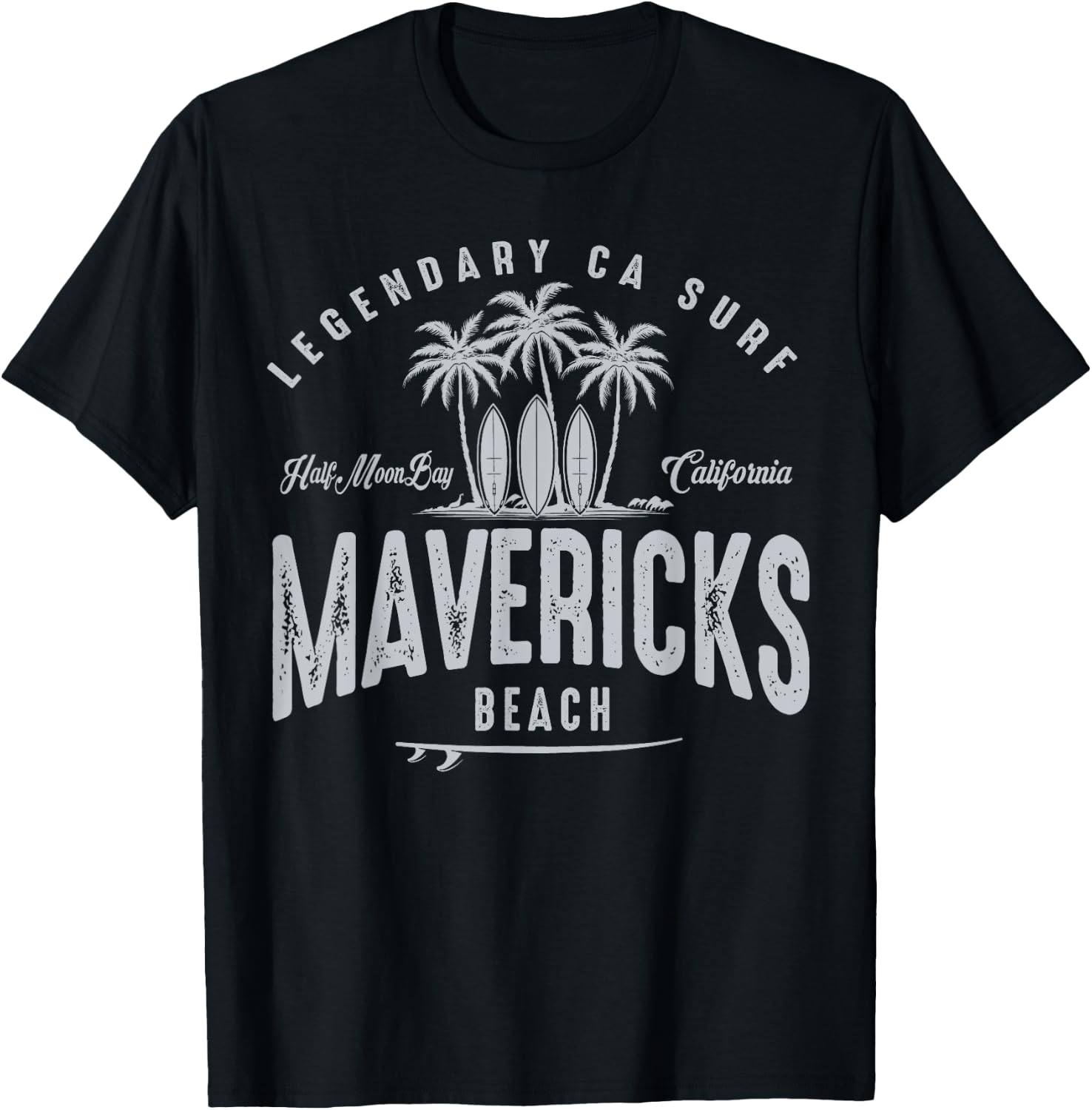 THREE VINTAGE SURFBOARDS AND PALMS - Mavericks Beach Men Women Kids T-Shirt - T-Shirt | Black