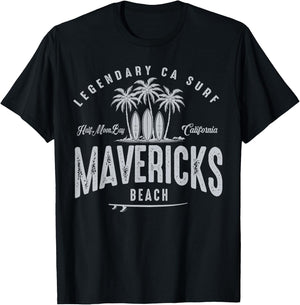 THREE VINTAGE SURFBOARDS AND PALMS - Mavericks Beach Men Women Kids T-Shirt - T-Shirt | Black