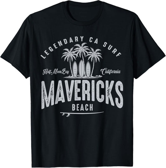 THREE VINTAGE SURFBOARDS AND PALMS - Mavericks Beach Men Women Kids T-Shirt - T-Shirt | Black